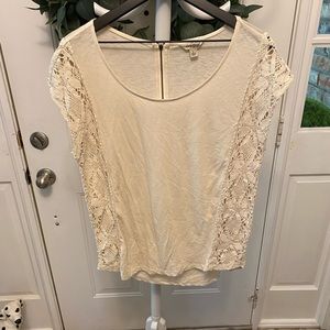 Lucky Brand Crochet Floral Top SS L